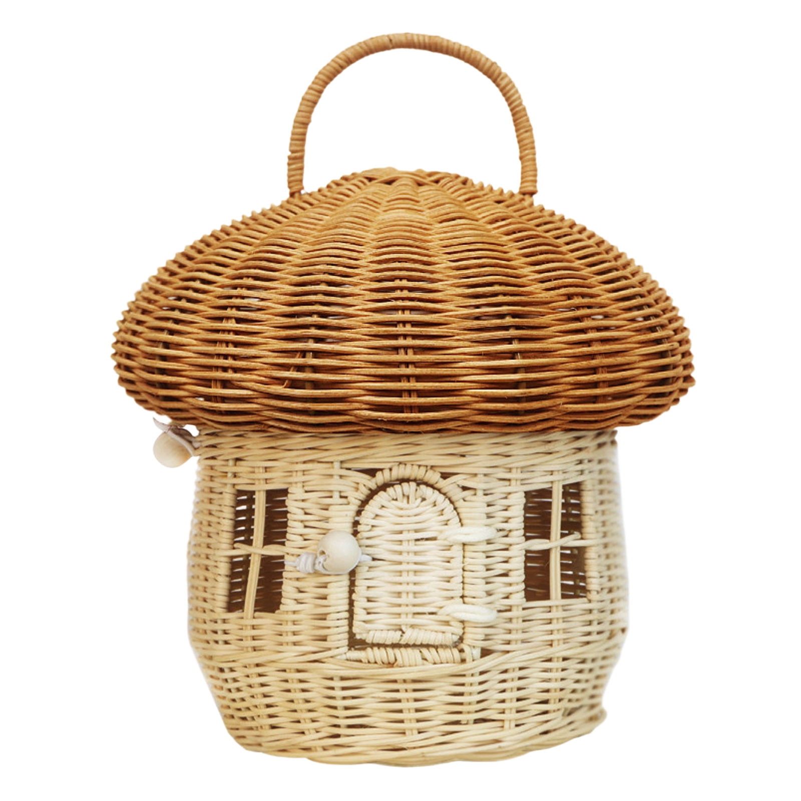XINGXIANG Mushroom Basket with Lid,Easter Basket for Kids, Mushroom Storage Basket,Handmade Rattan Basket,Portable Picnic Basket,Woven Shelf Organizer for Doll House,Home Decoration(Square)