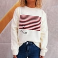 thumbnail image 2 of Striped Sweater for Women Long Sleeve Crewneck Knit Pullover Top White S, 2 of 5