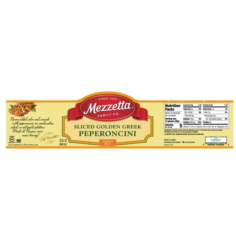 Mezzetta Sliced Golden Greek Peperoncini 32 fl oz Jar