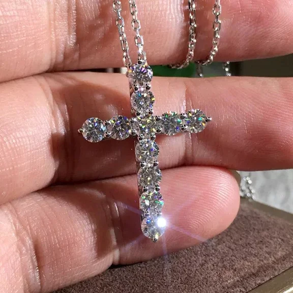 2.00Ct Round Cut Lab Created Diamond Cross Pendant 14K White Gold Finish
