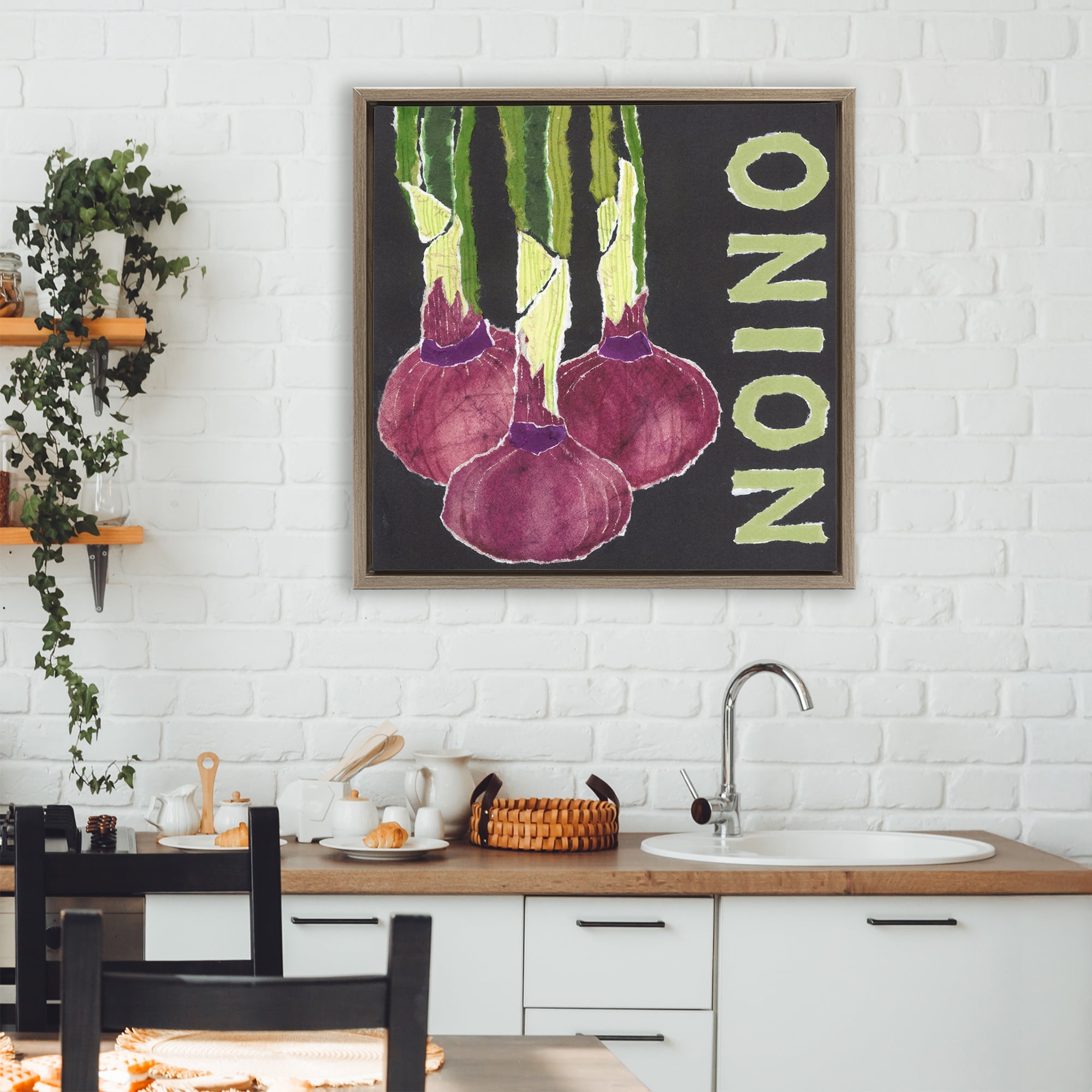 Stupell Industries Collaged Garden Onion Brown Framed Floater Canvas Wall Art, design by Nancy Overton