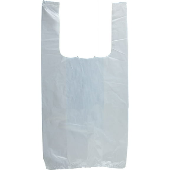 White Plain Plastic Bags with Handles 20" x 10" x 36", Pack of 250 Large Polyethylene Plastic Bags for Small Business, Single Use Plastic Grocery Bags with Handles 0.65 Mil