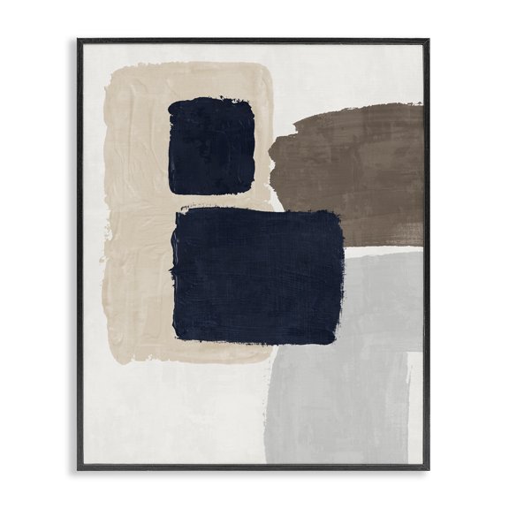 Stupell Industries Navy Blocked Shapes Abstract Painting Black Framed Art Print Wall Art, 24 x 30