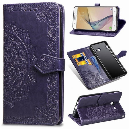 Galaxy J5 2017 Case, Galaxy J520 Case (US Version), Allytech Flip Stand Cover Mandala Embossed Full Body Protection Cover Case for Samsung Galaxy J5 2017 / J520, Purple