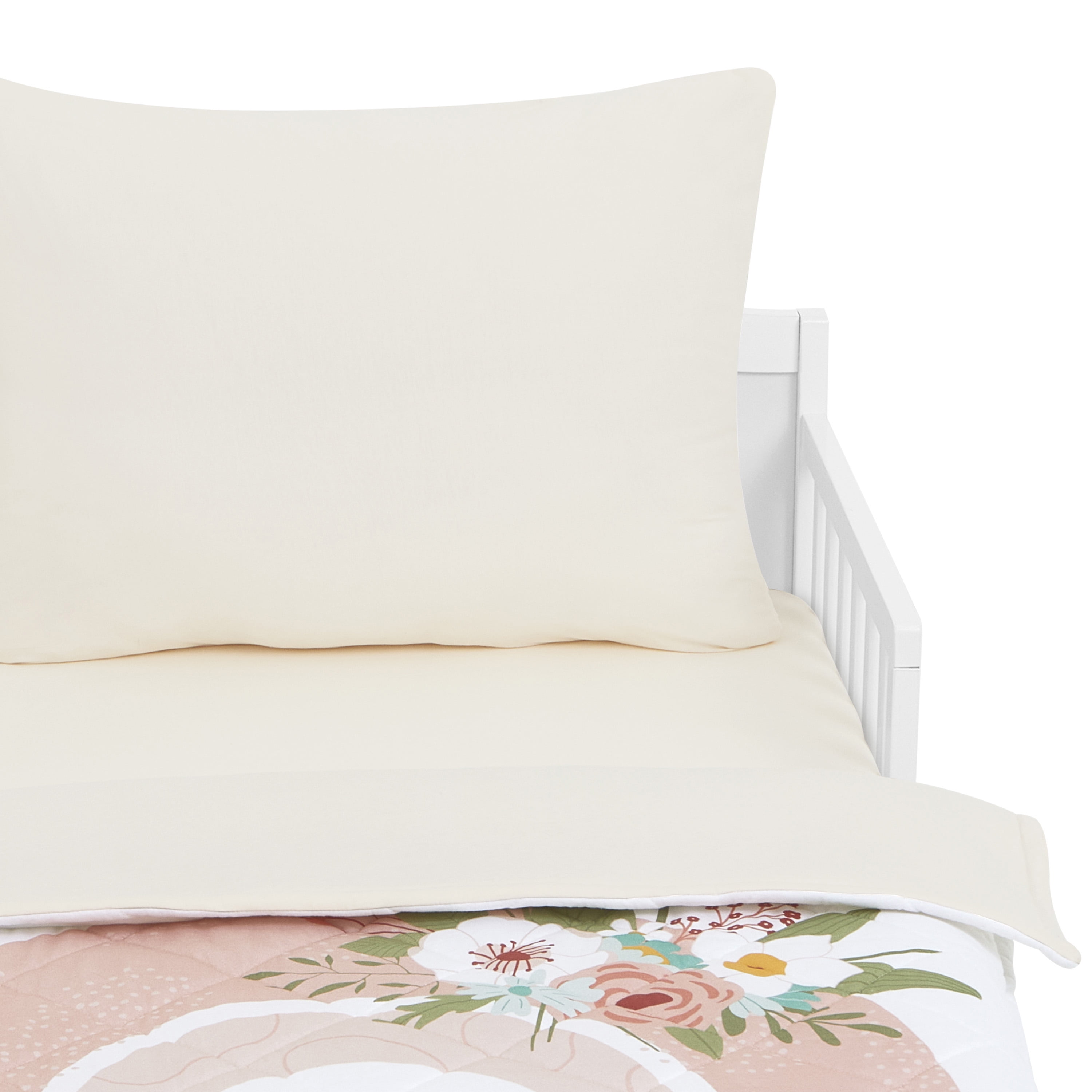 Evolur RainBoho Collection 3pc Toddler Bed Set (Fitted Sheet, Comforter, Pillow Case) in Light Peach & Rainbow Print