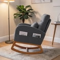 thumbnail image 3 of Hassch Upholstered Rocking Chair, Linen Fabric Glider Rocker with High Back, Accent Chair with Solid Wood Base, Reading Chair with Side Pocket for Living Room Bedroom Balcony, Gray, 3 of 8