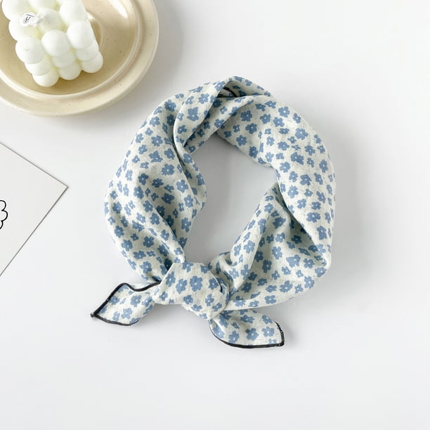 Zhuge Elegante bufanda personalizada, bufanda cuadrada pequeña, diadema de primavera, bufanda de algodón y cáñamo estampada versátil, 1 pieza (azul)
