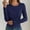 01 Navy, variant on YueHuiYing Women Long Sleeve Round-Neck Blouses Shirts Casual Textured Slim - Fitting Fashion Stretch Knit Top