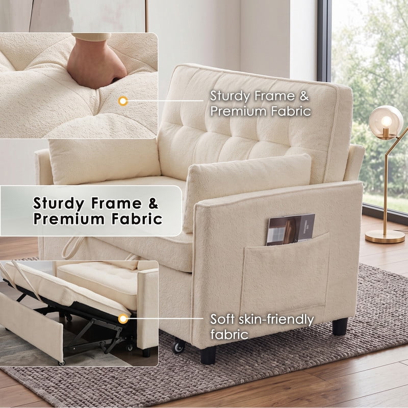 Anpport 54" 3‑in‑1 Convertible Sofa Bed, Towel Fabric, 3‑Position Adjustable Backrest with USB Charging Ports, for Living Room, Apartment, Beige