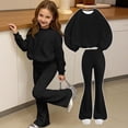thumbnail image 4 of UACY Girls Fleece Pullover Oversized Sweatshirt and Flared Leg Pants Set, Elastic Waist Bell Bottom Pants Outfit (Black, 9-10 Years), 4 of 6