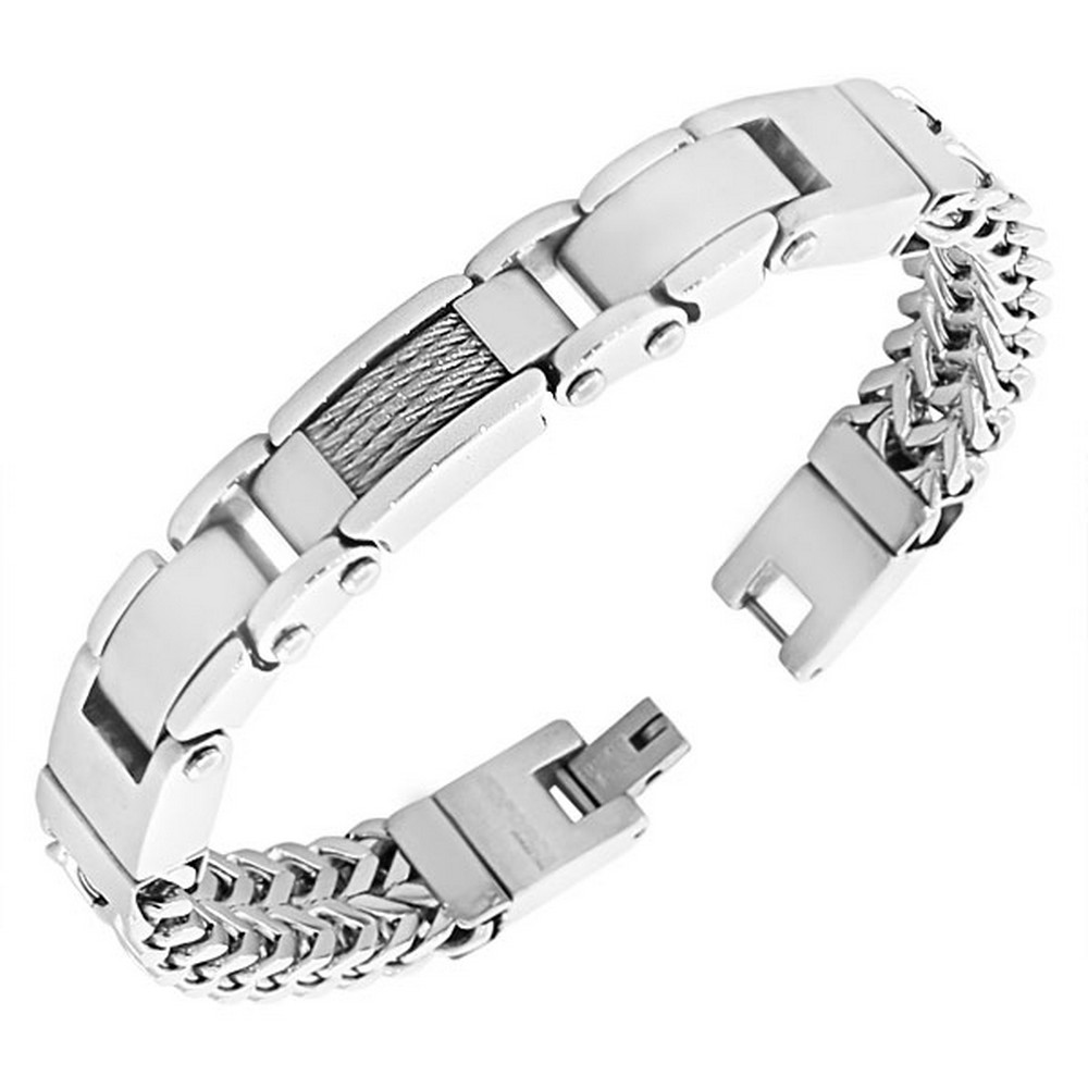 EDFORCE Stainless Steel SilverTone Twisted Cable Rope Men's Classic