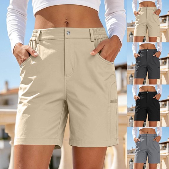 UKHCCC Outdoor Cargo Shorts for Women Multi-Pocket High Waist Button Fly Travel Golf Casual S-2XL