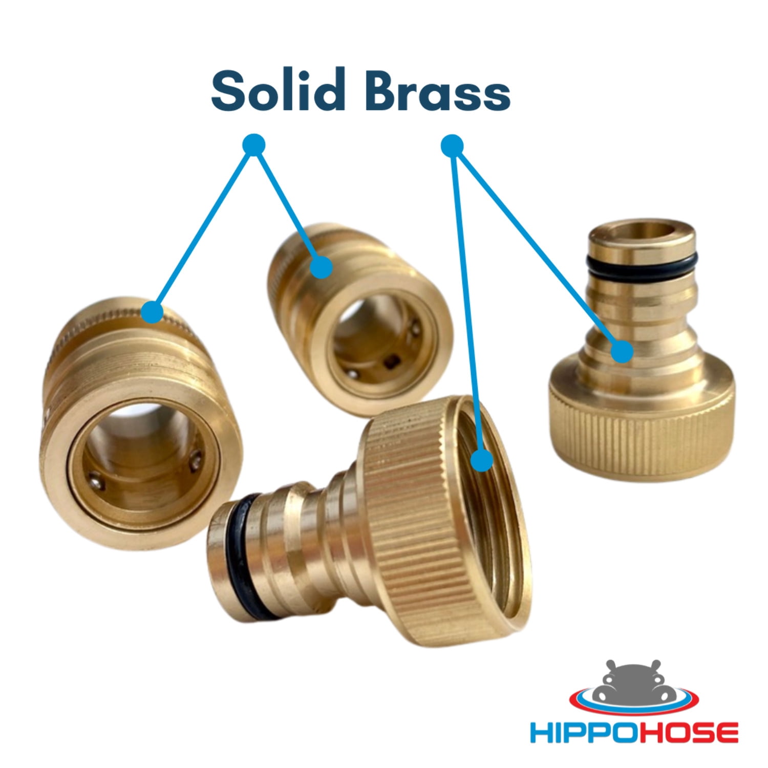 Quick Connector Garden Hose Fittings (4Pack) - Leak Free - 3/4" Snap-On Water Hose Adapter for Quick Release - Solid Brass - Quick Connection Garden Hose Connectors