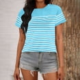 thumbnail image 2 of Erwazi Women's Trendy Striped Print T-Shirt Crew Neck Short Sleeve Casual Tee Top, 2 of 6