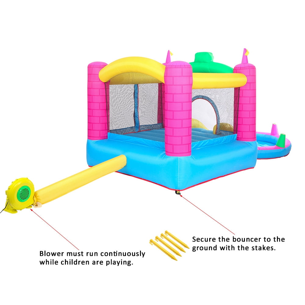 Inflatable Bounce House for Kids, Indoor/Outdoor Bounce Houses with Round Splashing Pool, Bouncing Area, 1 Water Slide and Storage Bag, 150x79x71 Inch