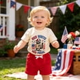 thumbnail image 2 of enyan 4th of July Baby Boy Outfit USA Flag Short Sleeve T-Shirt Shorts Red White And Feral Racoon Fourth of July Clothes Beige,2-3 Years, 2 of 6