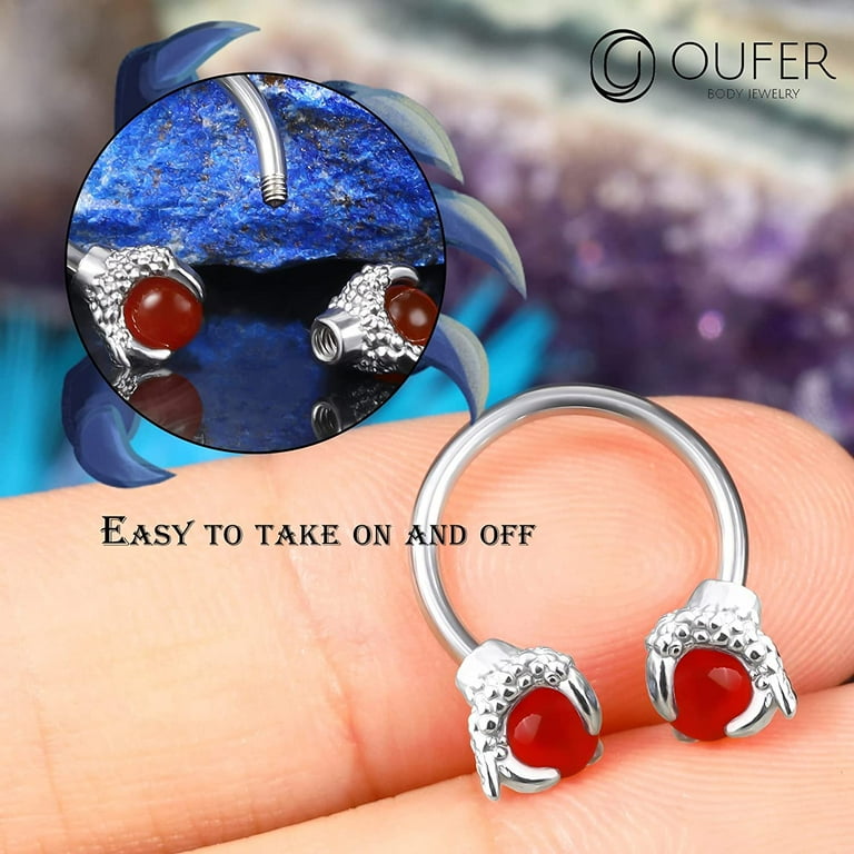 OUFER Circular Earring Septum Ring 316L Surgical Steel Red Onyx