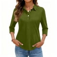 thumbnail image 6 of Womens 3/4 Length Sleeve Polo Shirts Business Casual Collared V Neck Tops Summer Cotton 5 Buttons Polos Tshirts,Army Green L, 6 of 6