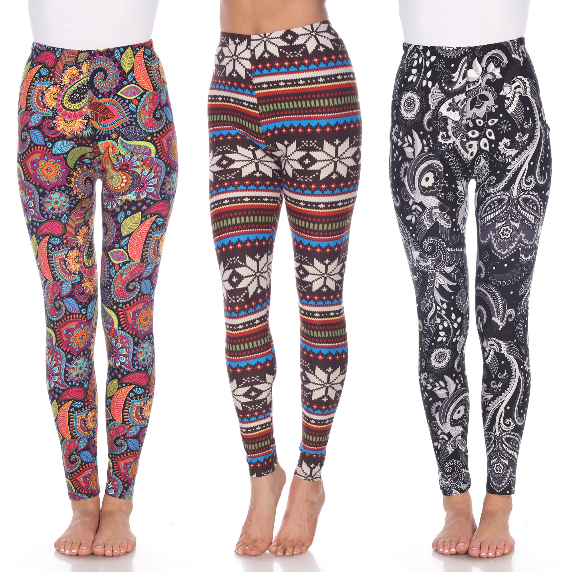 White Mark Women's 3 Pack of Printed Leggings 