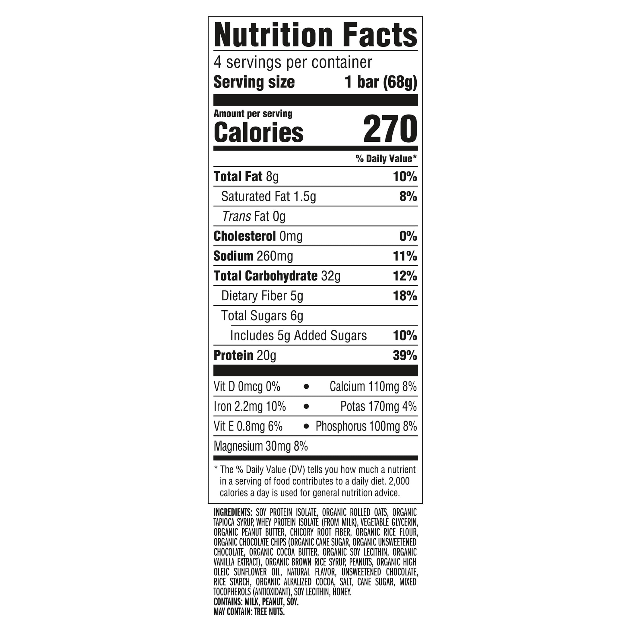 CLIF HIGH PROTEIN Bars - Peanut Butter Chocolate Chip - 20g Protein - 5g Fiber - Non-GMO (4 Count)