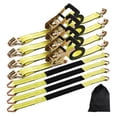 thumbnail image 4 of TLGREEN 4 Pack Wheel Straps + Axle Straps Kit for Trailers – 2” x 10’ Ratchet Straps with J Hooks & 36” Axle Straps, 10,000LB Break Strength, Non-Scratch Protection for Truck, SUV, ATV, UTV, Yellow, 4 of 10