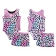 thumbnail image 3 of renvena Kids Girls 2Pcs Dance Outfits Cartoon Print Leotard and Boyshorts Gymnastics Dancewear Sets Size 4-16 Leopard Colorful 8, 3 of 7