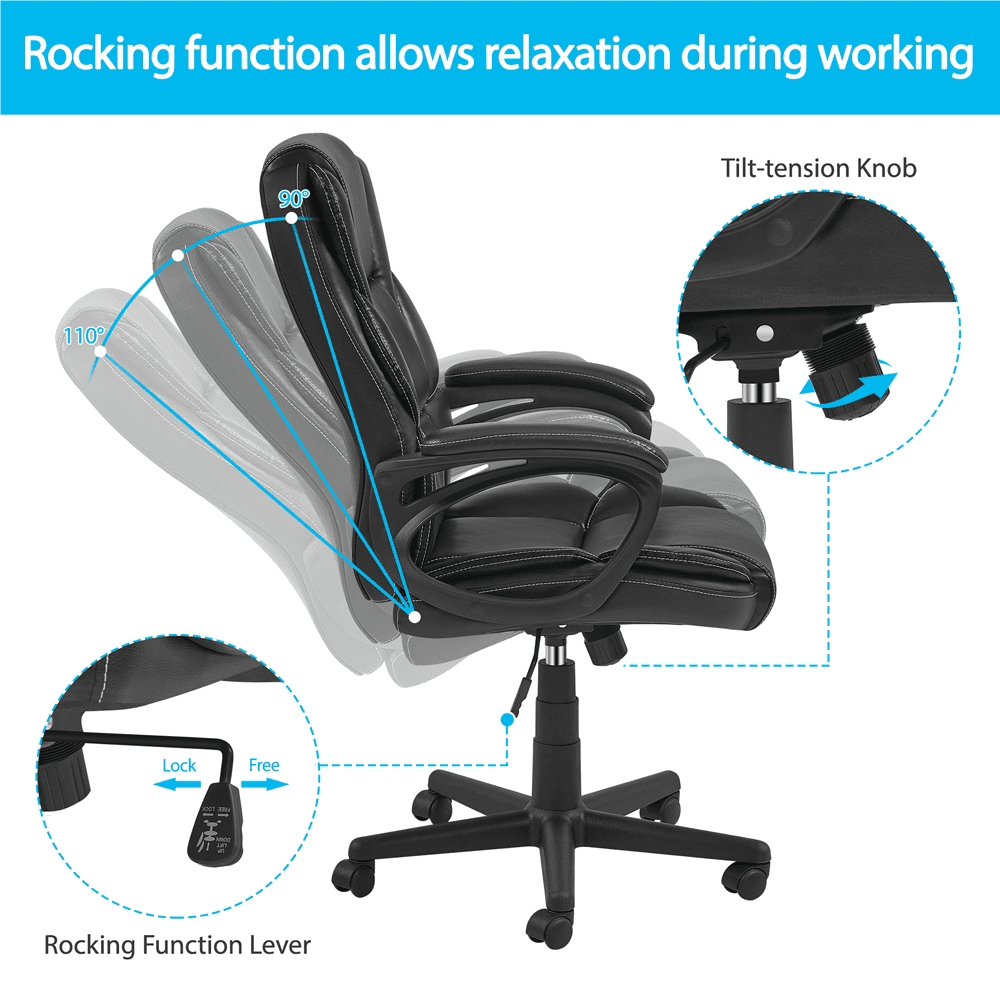 SMILE MART PU Leather Upholstered Office Chair with High Back Black