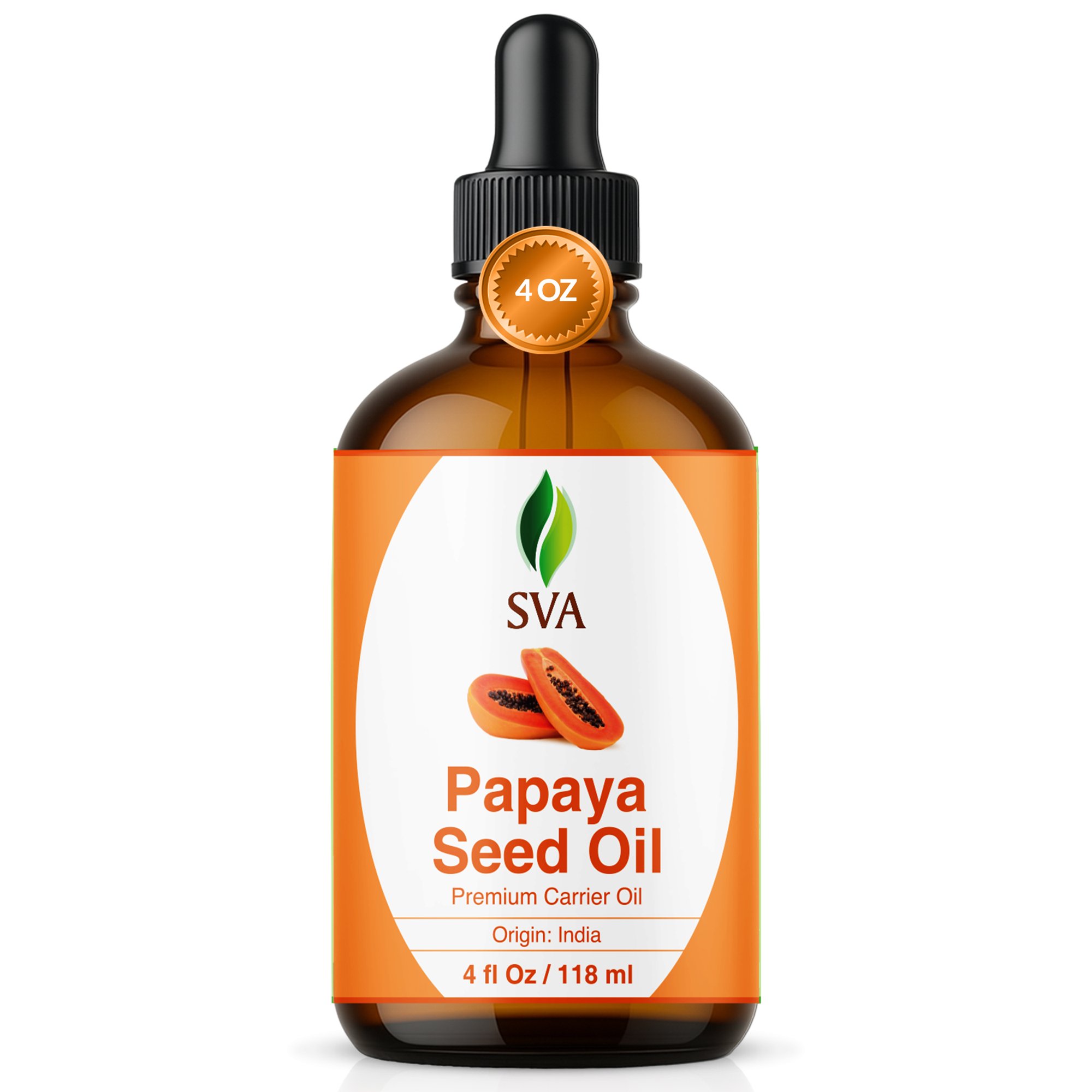 SVA Papaya Seed Oil - 4 Fl Oz – 100% Natural Cold Pressed Papaya Oil - for Face, Skin Care, Hair Care, Scalp Massage & Body Massage – Carrier Oil with Dropper