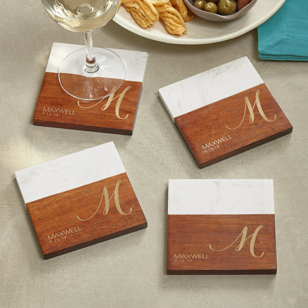 Personalized Classic Initial Marble & Wood Coasters