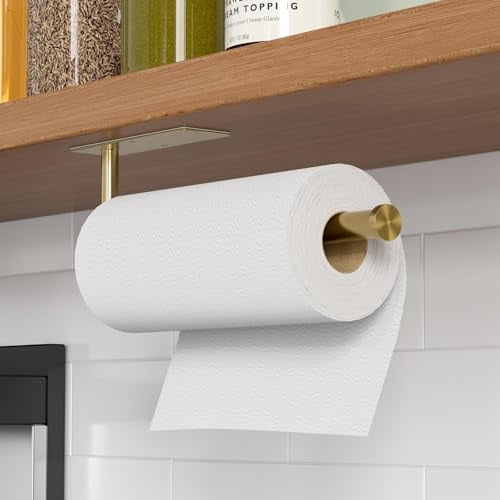 Stainless Steel Under Cabinet Paper Towel Holder, No Drill Self-Adhesive Wall Mount for Kitchen Bathroom RV, Easy Install Space Saving Durable Home Organizer
