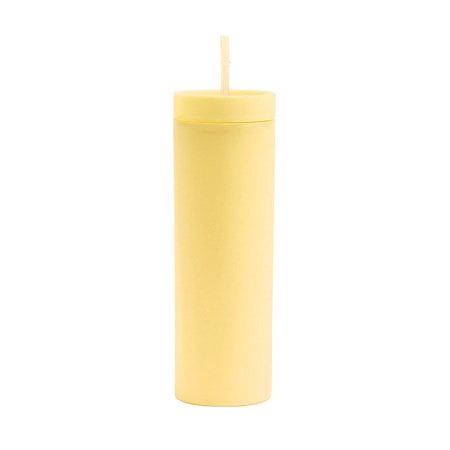 

Outdoor Water Drinking Cup -16 Oz Water Bottle Candy Color Double-layer Plastic Frosted Reusable Cups with Lids and Straws Yellow
