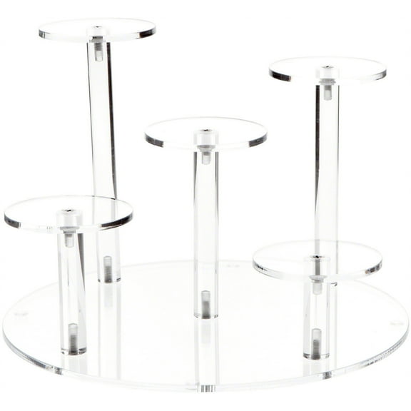 Plymor Clear Acrylic Round 10" Base Display Riser with 5 Round 3" Display Pedestals, 7" High