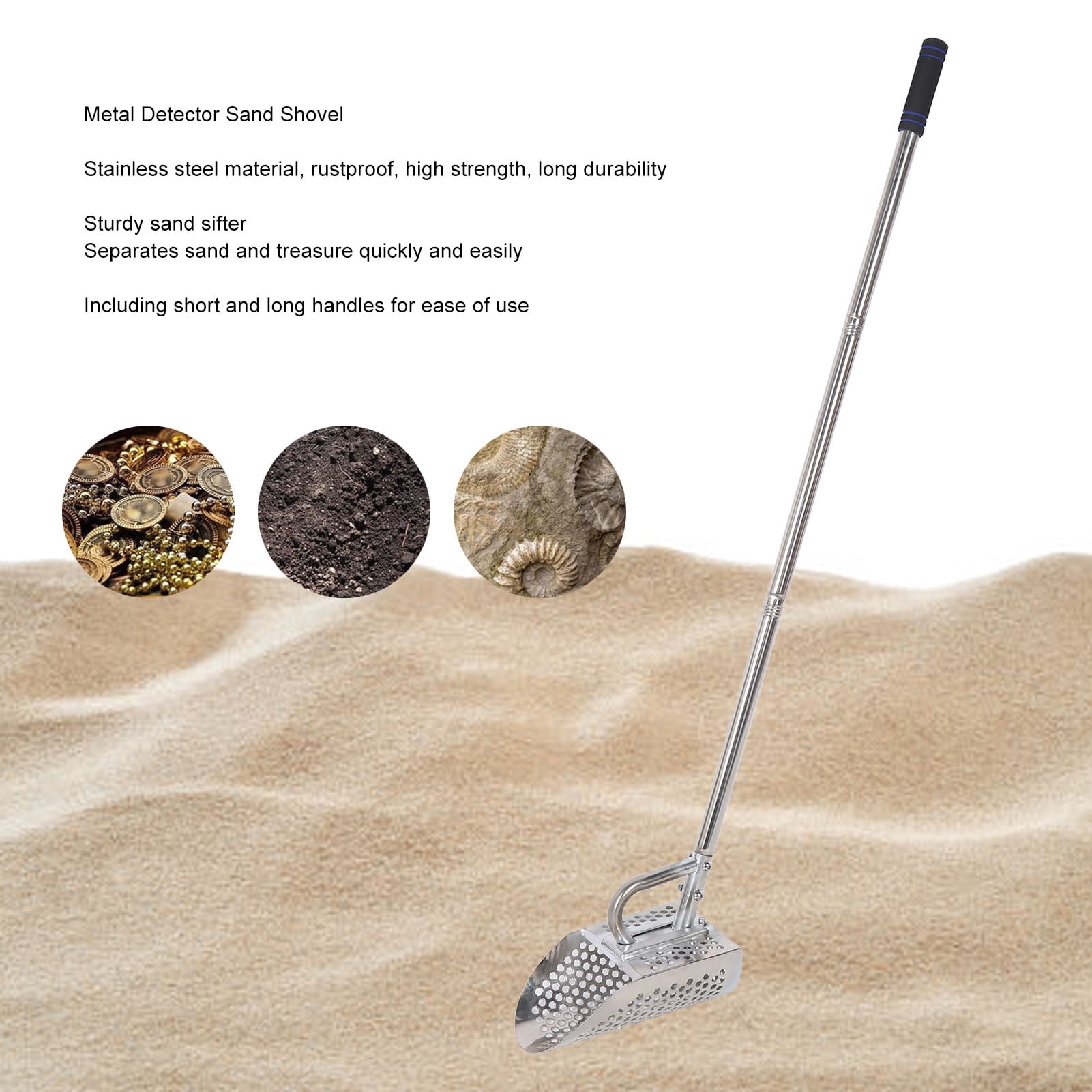 Metal Detector Sand Scoop Shovel, Sand Sifter Shovel Long Lasting Stainless Steel Efficient Rustproof Detachable Handle  For Treasure Detecting