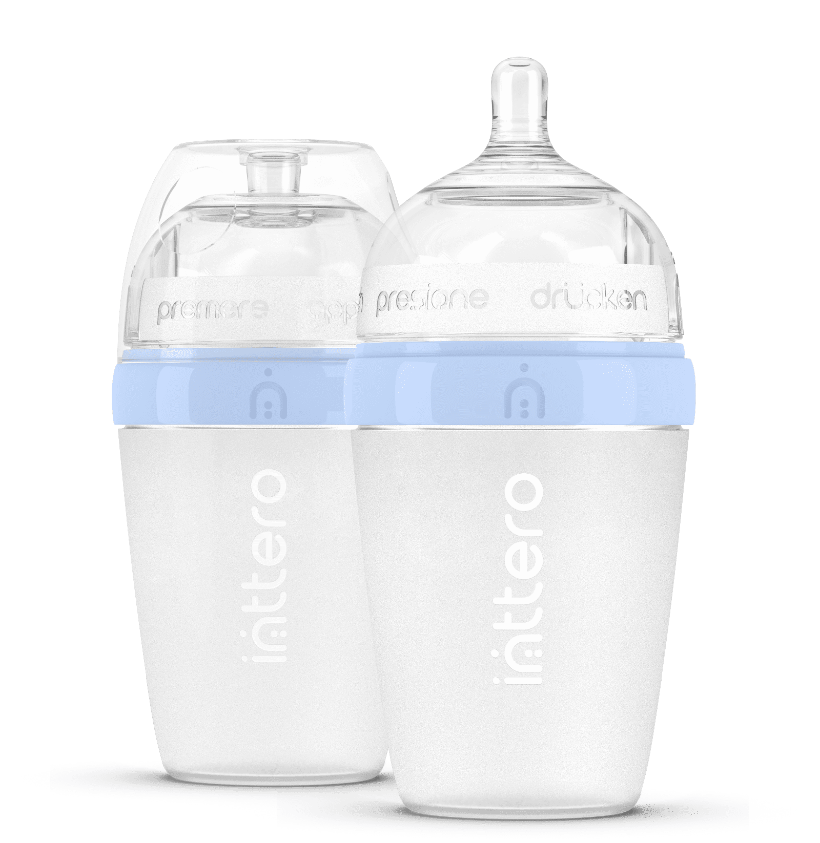 Inttero Pre-loadable Anti-Colic Baby Bottle, 9oz, 2-Pack, Cute Blue