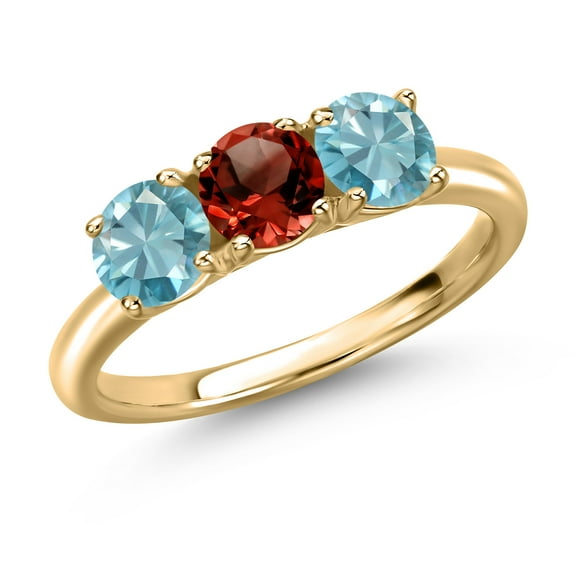 Gem Stone King 10K Yellow Gold Red Garnet and Blue Zircon Engagement Ring for Women | 2.25 Cttw | Round 5MM | Gemstone January Birthstone | Size 9