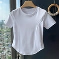 thumbnail image 2 of Olyvenn Stylish Womens Summer Crop Tops Y2k Baby Tees Trendy Cute Short Sleeve Slim Fit Ribbed Crew Neck T Shirt White S, 2 of 5