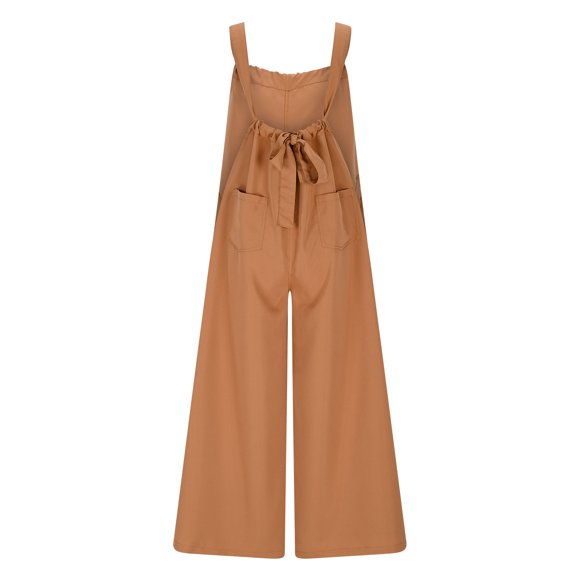 Jumpsuit for Women, High Waist Wide Leg Casual Solid Polyester Button Front with Adjustable Straps, All Season Wear