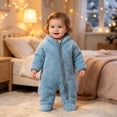thumbnail image 4 of kids Fleece Footed Onesie Full-Zip Warm Daily Wear Jumpsuit Blue 3-9 Months, 4 of 9