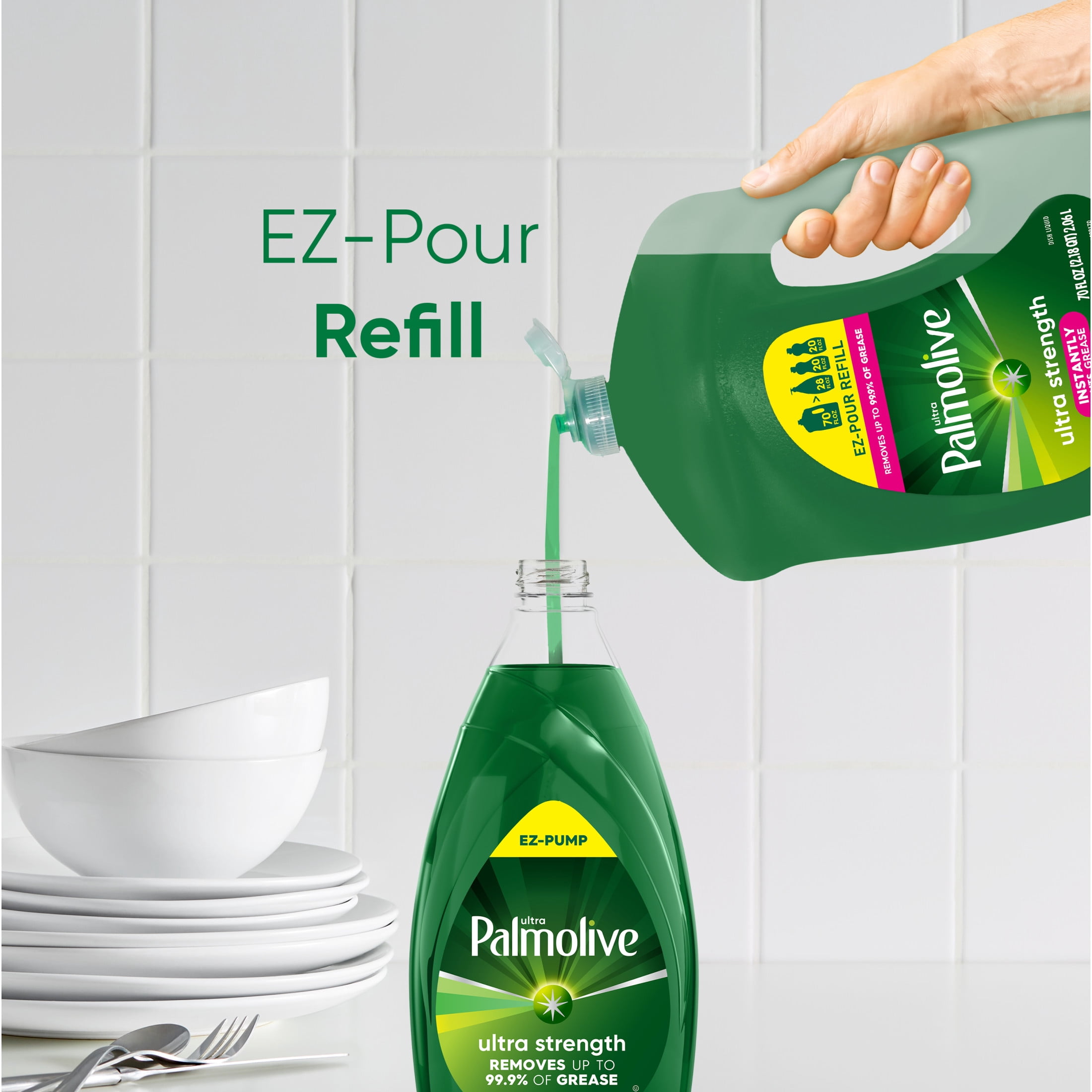 Palmolive Ultra Strength Liquid Dish Soap, Grease Cutting, 70 fl oz EZ-Pour Refill Bottle