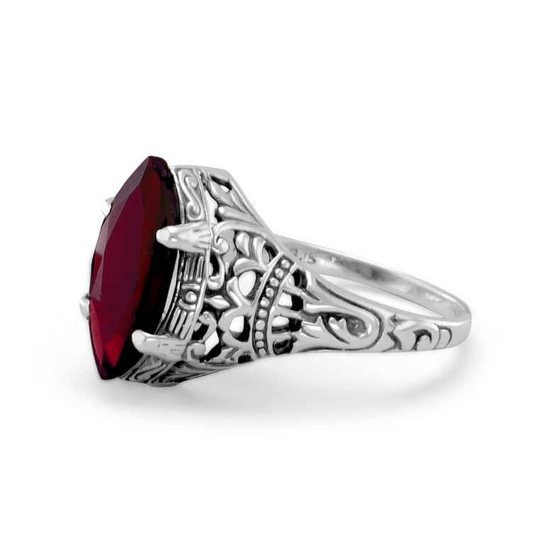 Marquise Garnet Ring Sterling Silver Antique Finish Vintage Style Marquise Garnet Ring Sterling Silver Antique Finish Vintage Style