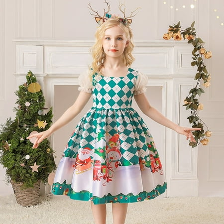 

Leutsin Toddler Girls Cute Christmas Santa Claus Print Bow Satin Cloth Birthday Party Gown Long Dresses