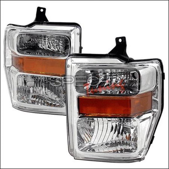 Factory Style Replacement Headlights Head Lamp Chrome Housing Clear Lens Made For And Compatible With 2008 - 2010 Ford F250 F350 F450 Superduty Pickup 08 09 10