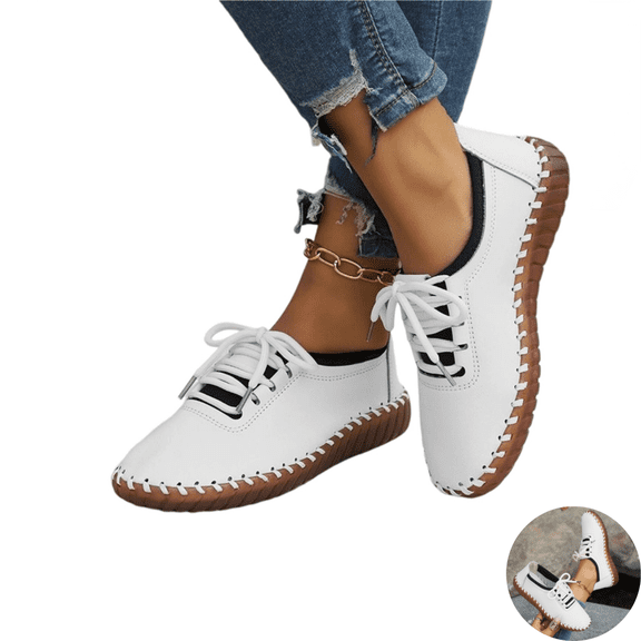 Willtoo Women’s Lace Up Flat Oxford Shoes, Round Toe Soft Faux Leather Casual Walking Shoes, Flexible Non‑Slip Low‑Profile Comfort Dress Sneakers