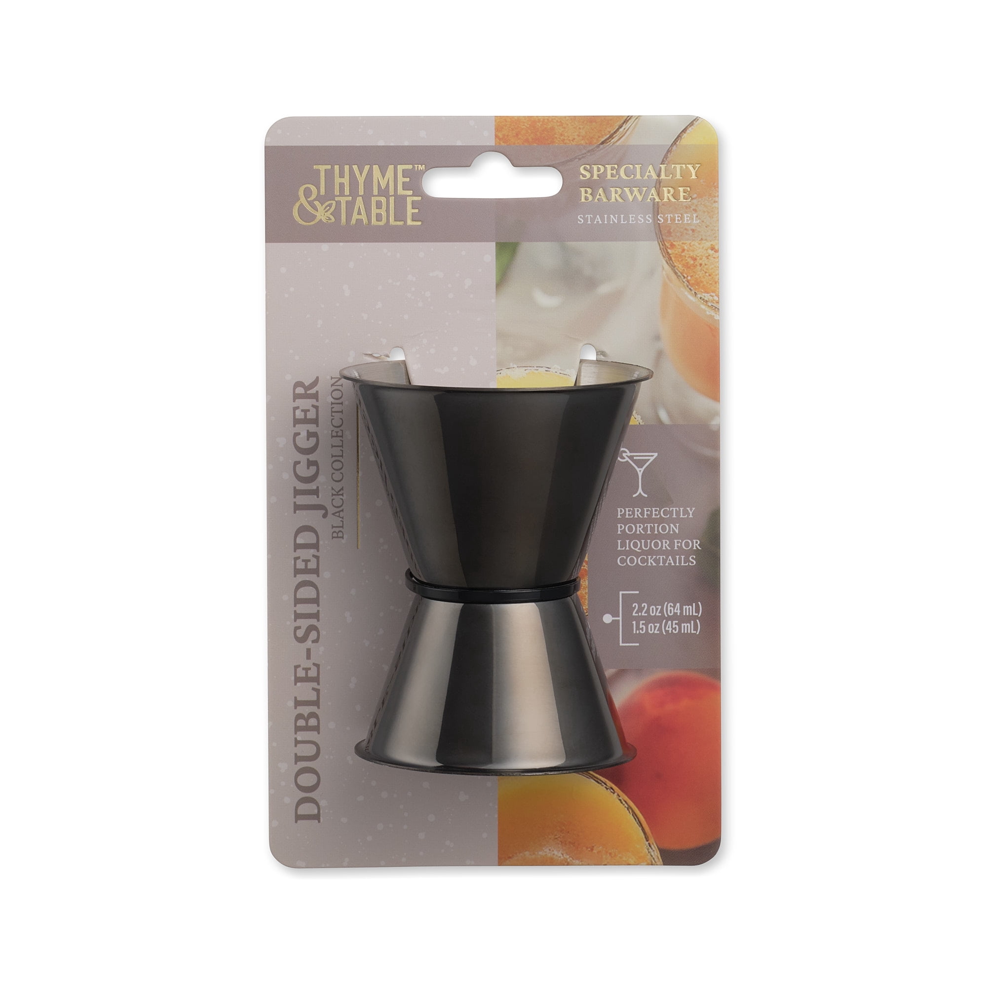 Thyme & Table Stainless Steel Black Double-Sided Jigger,1.5 oz/2.2