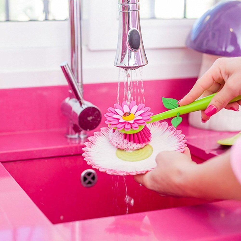 Vigar Flower Power Pink Dish Washing Brush with Vase Stand
