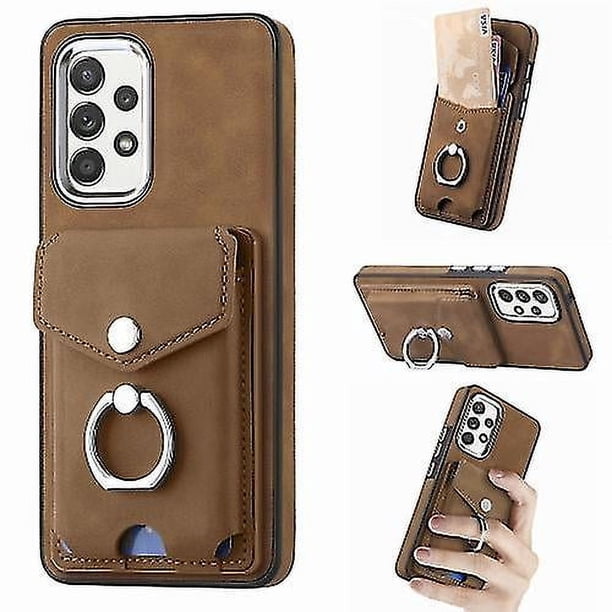 Funda para Samsung Galaxy A52 de piel sintética con acabado galvanizado y tarjetero (negra)