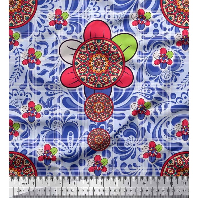 Soimoi Cotton Poplin Fabric Check & Mandala Floral Print Fabric by The Yard 42 Inch Wide