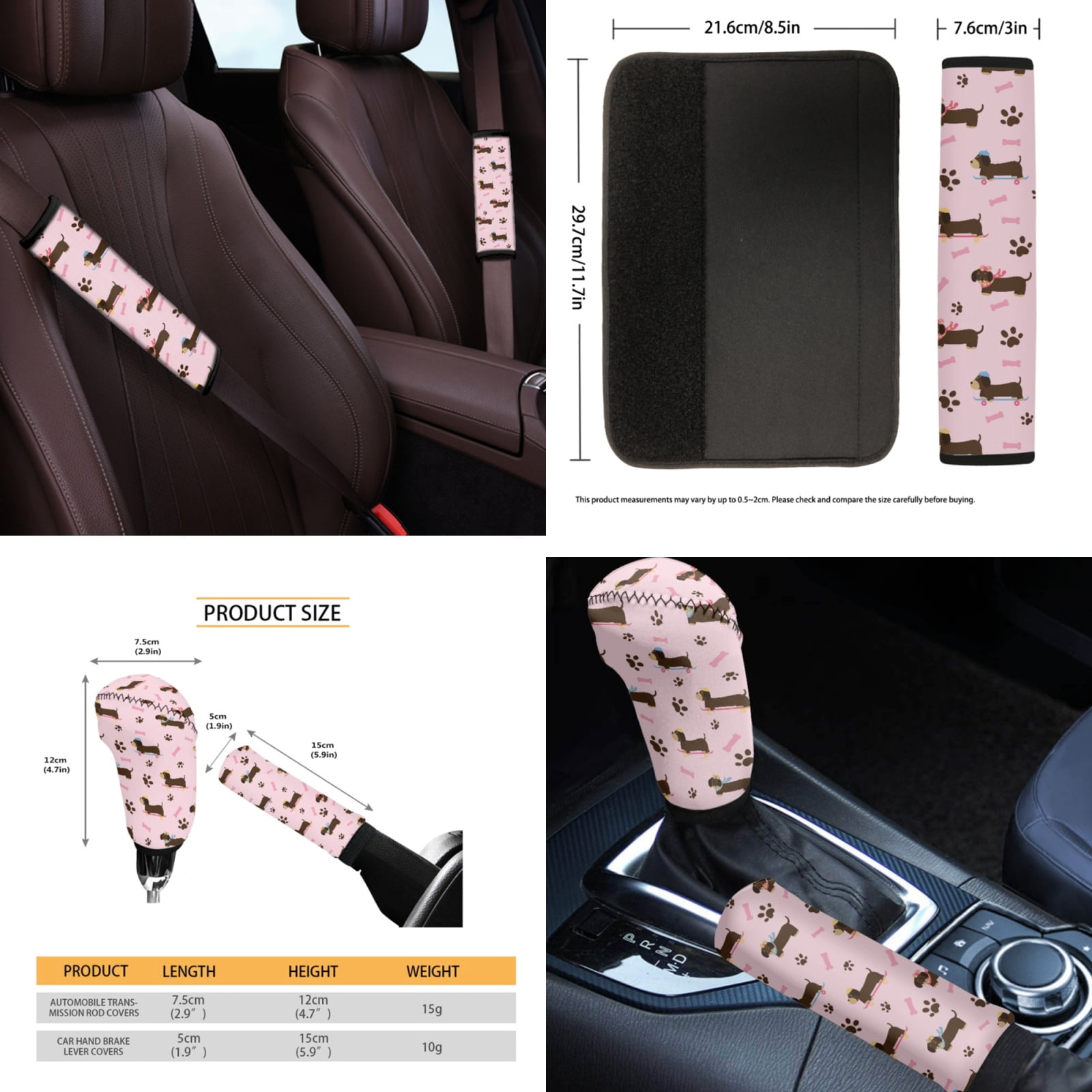 Yuyamidu Dachshund Car Front Rear Seat Covers Full Set of 14 Dog Paw Steering Wheel Cover Seat Belt Pads Handbrake Sets Trash Bin Armrest Cover Rearview Mirror Cover Cup Holders for SUV Truck Sedan
