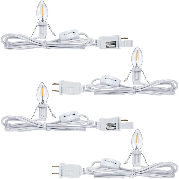 Set of 4 Accessory Cord with One Led Light Bulb, 6Ft Christmas Village