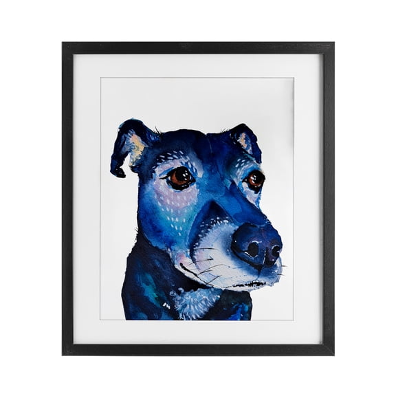 Stupell Industries Traditional Expressive Blue Dog Black Framed Print Under Glass, 13 x 16, by Tatiana Roberts